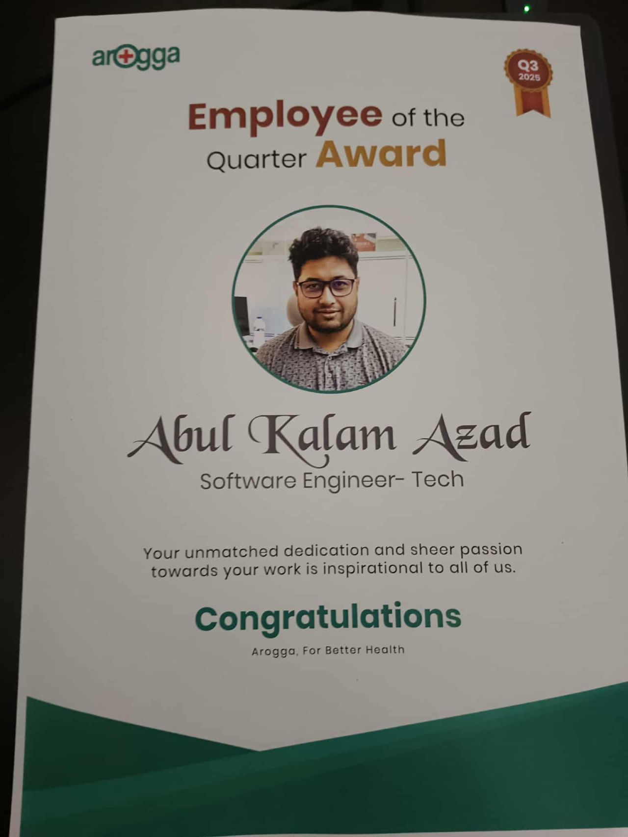 Employee of the Quarter Award